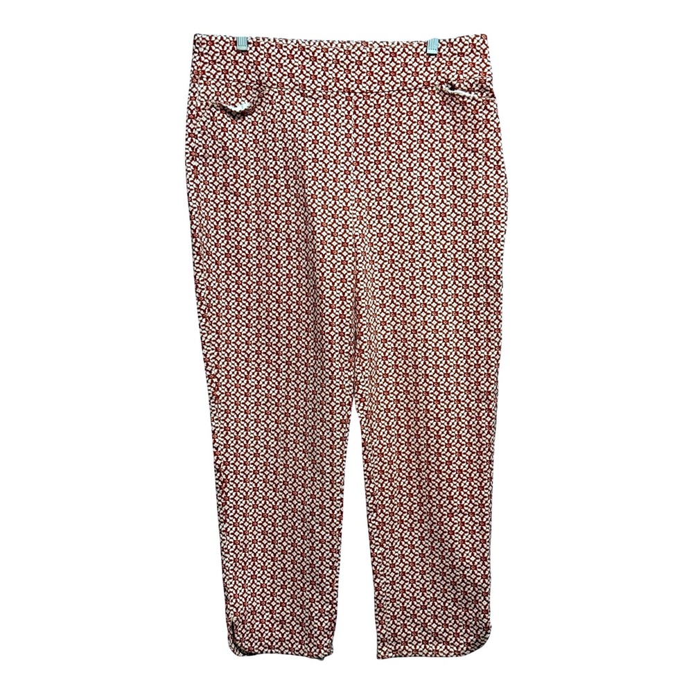 Coft& & Barrow Women Red Geometric Floral  Cropped Tapered Pull On Pantsi Sz XL